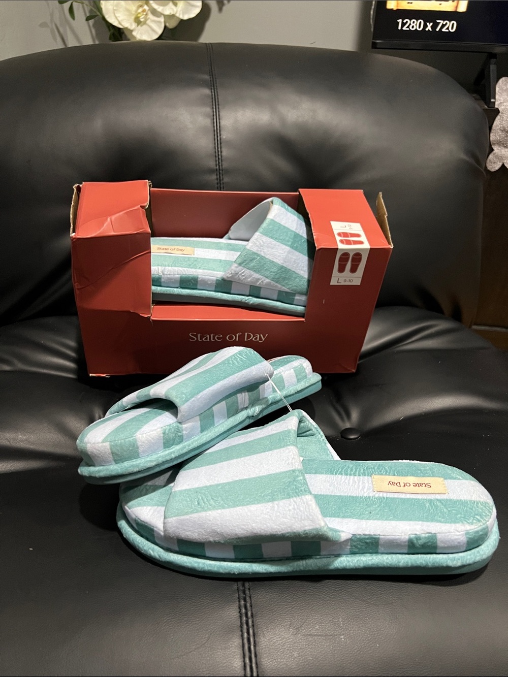 Mint & baby blue Striped Slide Slippers